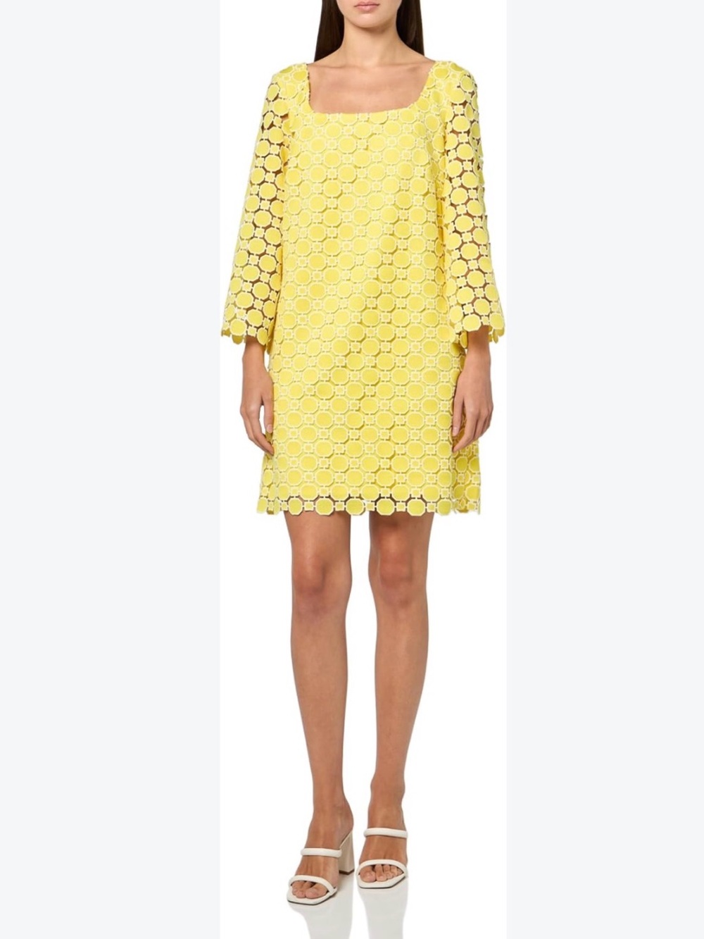 NWT Trina Turk Ariella 2 Dress $378 Yellow Geometric Lace Square Neck Shift, 12